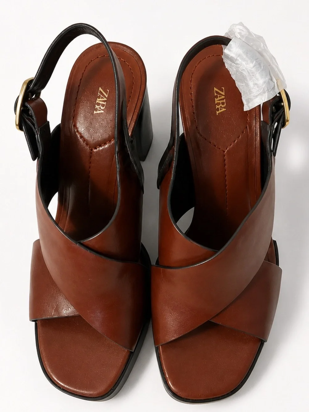 ZARA Women's Brown Leather Platform Slingback Heeled Sandals NWT 7.5